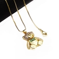 Detail of gold teddy bear pendant necklace with micro-pave zircons and green gemstone - Green Bear Pendant Necklace