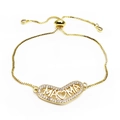 Gold adjustable bolo bracelet featuring a micro-pave zircon heart MAMA connector charm - Pave Heart MAMA Bracelet (Bracelet 1) / Gold