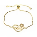 Adjustable gold heart Mama bracelet with sparkling zircon and sliding clasp for women - Double Layer Heart Mama Bracelet (Bracelet 2) / Gold