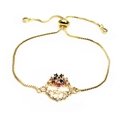 Gold adjustable MOM bracelet with heart connector and colorful micro-pave zircons - Colorful Heart-Shaped MOM Bracelet (Bracelet 4) / Gold