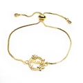 Golden adjustable MAMA heart bracelet connector with pavé zircon and butterfly details - Flower Butterfly Mama Bracelet (Bracelet 5) / Gold