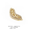 Macro view of gold-plated MAMA heart connector with cubic zirconia for DIY jewelry - MAMA Letter Heart Connector (1) / 30.5x13mm / Gold