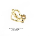 Macro detail of a 25x18mm gold Mama heart connector charm with micro-pave zircons - Mama Heart Jewelry Connector (2) / 25x18mm / Gold