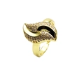 Details des 14k Goldbogensrings mit Zirkonia-Mikropflaster und schwarzem Emaille-Akzent - Einstellbar Offen / Stromlinienförmiger Wellen-Emaille-Stil (8)