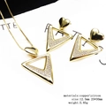 Close-up of gold-plated copper necklace and earrings set with heart and zircon triangles - Heart Triangle Pendant Jewelry Set (Set 1)