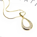 14k gold plated heart and teardrop pendant necklace with cubic zirconia on box chain - Heart Teardrop Necklace Only (Style 9) (Without Earrings)