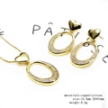 Detail of 14k gold plated heart necklace and earrings set with sparkling zircon stones - Heart Oval Pendant Jewelry Set (Set 2)