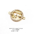 Macro detail of MAMA zircon bracelet connector with family silhouette in gold plating - Round Family Silhouette Style
