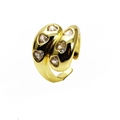 Macro detail of 14k gold plated ring with micro-set heart-shaped zircon stones - Adjustable Open / Wide Heart Micro Pave Style / Gold
