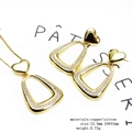 Detail of 14k gold plated heart necklace and earrings set with inlaid zircon stones - Heart Trapezoid Pendant Jewelry Set (Set 5)