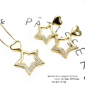 14k gold plated heart and star jewelry set with zircon pendants on dainty box chain - Heart Star Pendant Jewelry Set (Set 6)