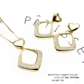 14k gold plated heart and geometric zircon necklace and earrings jewelry set for women - Heart Square Pendant Jewelry Set (Set 7)