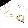 Detail of 14k gold plated double heart pendant with sparkling pavé cubic zirconia - Large Hollow Heart Necklace Only (Style 8) (Without Earrings)