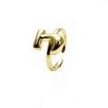 Nahaufnahme des polierten, 14k vergoldeten verstellbaren Rings mit Wellendesign - Offen verstellbar / Buchstabe J