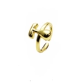 Detail eines 14k vergoldeten verstellbaren Rings mit glatter minimalistischer Form - Offen verstellbar / Buchstabe T