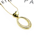 14k gold plated heart necklace with zircon paved oval pendant on white background - Heart Oval Necklace Only (Style 2) (Without Earrings)