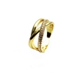 Detailed macro view of gold plated multi-layer ring with sparkling zircon inlays - Adjustable Open / Multi-layer Mixed Pave Style (7)