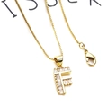 Foto macro de un collar dorado con colgante de letra F y circonitas en cadena box - Letra F