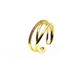 Detailed macro view of 14k gold plated layered cross ring with pavé zircon stones - Adjustable Open / Triple Layer Criss-cross Style (8)