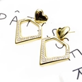 Elegant 14k gold plated heart stud earrings with zircon inlaid geometric frames - Heart Pentagon Earrings Only (Style 4) (Without Necklace)