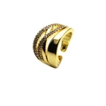 Detailansicht des 14k vergoldeten verstellbaren Mehrlagenrings mit Mikro-Zirkonia-Besatz - Einstellbar Offen / Dreischichtiger Verflochtener Vollzirkonia-Stil (6)