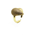 Macro detail of teardrop gold plated ring with micro-paved sparkling brown zircons - Adjustable Open / Micro Pave Water Drop Pear Shape Style (6)