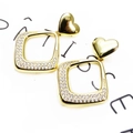 14k gold plated heart stud and zircon square drop earrings with minimalist geometric design - Heart Square Earrings Only (Style 7) (Without Necklace)