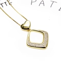14k gold plated necklace featuring a heart charm and zircon pavé square pendant - Heart Square Necklace Only (Style 7) (Without Earrings)