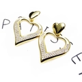 14k gold plated heart earrings featuring pavé cubic zirconia for an elegant geometric look - Large Hollow Heart Earrings Only (Style 8) (Without Necklace)