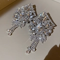 Gros plan de boucles d'oreilles pendantes en zircon avec gouttes et glands brillants. - Style Grand Pompon en Goutte (12#) / Argent