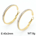 Elegant gold-tone stainless steel hoop earrings with sparkling rhinestones for women - Large Round Circle (KE109359-LO) / 40*3mm / Gold