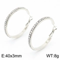 Silver-colored rhinestone hoop earrings made of stainless steel, 40mm diameter design - Large Round Circle (KE109360-LO) / 40*3mm / Steel