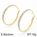 Large gold-finished stainless steel hoop earrings with sparkling inlaid rhinestones - Large Round Circle (KE109361-LO) / 50*3mm / Gold