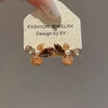Close-up of French-style crystal flower stud earrings with pearls and gold plating. - Silver Earring Post Stud Earrings (42#)