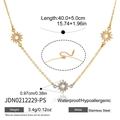 Detailed view of a gold-toned stainless steel sun necklace showing dimensions and weight - Sun Shape (JDN0212229-PS)