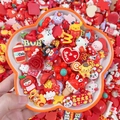 Red cartoon resin charms set for DIY crafts featuring various festive themed shapes - Color Scheme Mix - Chic Red Tones / Sold By Weight