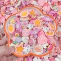 Pink resin cartoon DIY cream glue charms set featuring Melody and Hello Kitty shapes - Color Mix By Weight - Girly Pink / Sold By Weight