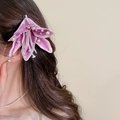 Pince à cheveux fleur de lys violette élégante avec perles sur les cheveux latéraux - Pince Crabe (17#) / 1 Pièce / Violet