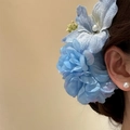 Pince à cheveux fleur bleue artificielle à plusieurs couches pour un style estival élégant - Pince Crabe (26#) / 1 Pièce / Bleu