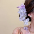 Pince à cheveux fleurie violette élégante avec pétales de soie tombants pour l'été - Pince Crabe (46#) / 1 Pièce / Violet