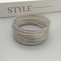 Vintage stackable silver-toned metal bangle set with textured diamond-cut finish - Multi-layer Rhombus Texture Style / 18# Bracelet-Silver