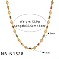 Elegante goldene Edelstahlkette mit bunten Edelsteinen und Muschel-Anhängern - Metallschale Rechteckiger Edelstein (NB-N1528) / 18K-Gold