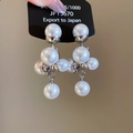 Elegant 925 sterling silver dangle earrings with multiple white round pearls and studs - Pearl Cluster Drop / 1# Silver Needle Pearl Pendant Studs