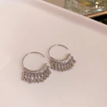 Silver-finish drop earrings with hanging metal tassels in a bohemian retro style - Vintage Metal Tassel / 10# Waterdrop C-Shape Tassel Ear Hooks
