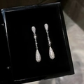 Silver drop earrings with sparkling cubic zirconia on a premium black velvet jewelry box - Pavé Zircon Dangle Waterdrop / 11# Silver Needle Zircon Waterdrop Studs