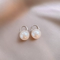 Elegant silver pearl earrings with high luster circular drops on champagne silk fabric - Round Iridescent Pearl Drop / 13# Pearl Ear Buckles (13mm)