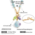 Detail view of colorful shell necklace with size, weight, and stainless steel material specs - Seashell Pendant Necklace (JDN0101314)