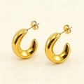 Pendientes de aro en C de acero inoxidable bañados en oro de 18K para mujer - Dorado
