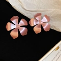 Elegant large pink purple flower stud earrings with a satin metallic luster finish - Large Satin Luster Flower / 23# Silver Needle Painted Matte Flower Studs