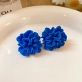 Exquisite royal blue flower stud earrings with elegant pleated texture for women - Royal Blue Pleated Petal / 24# Silver Needle Resin Flower Studs